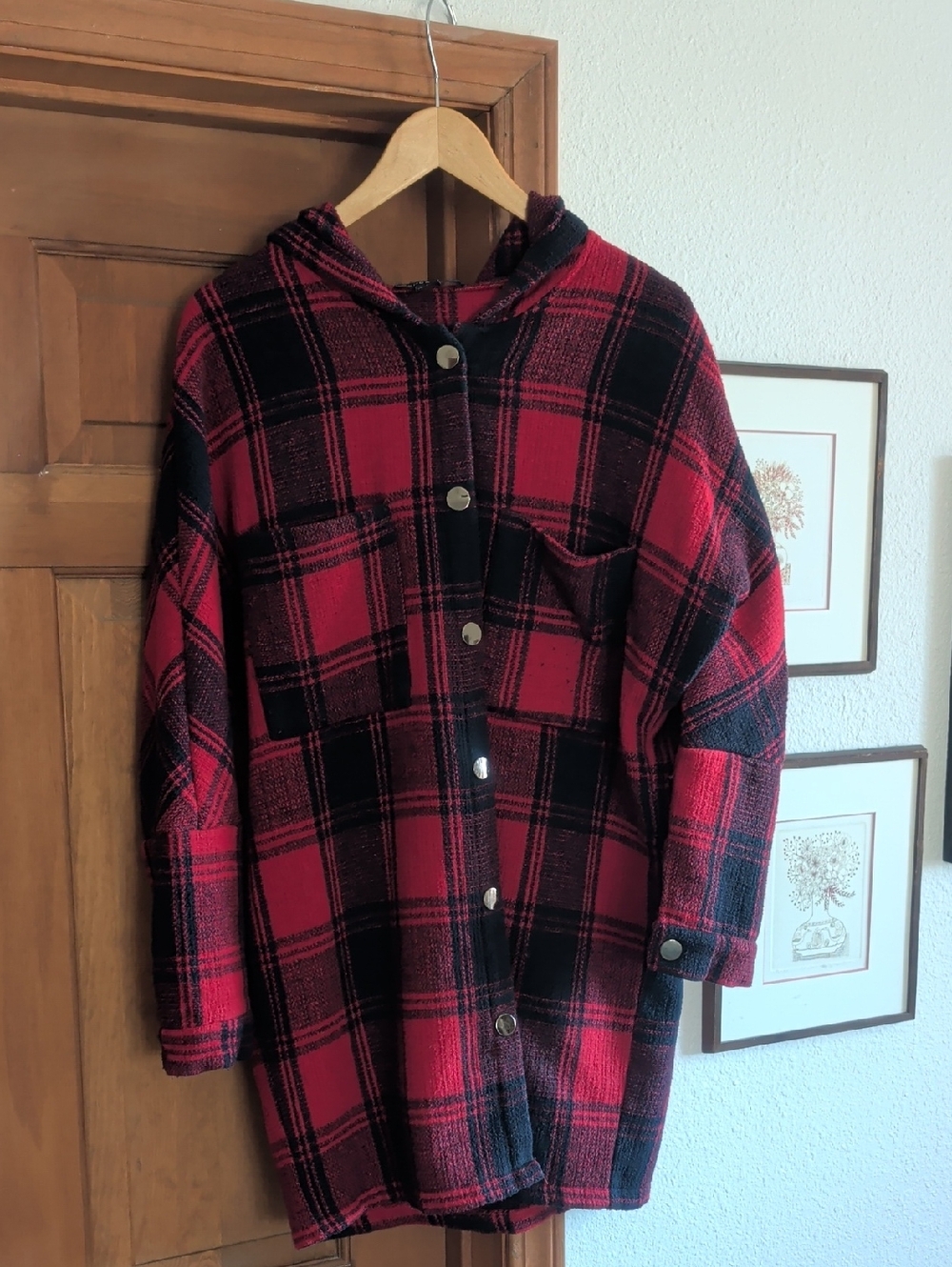 Hers & Mine Red & Navy Plaid Hooded Jacket